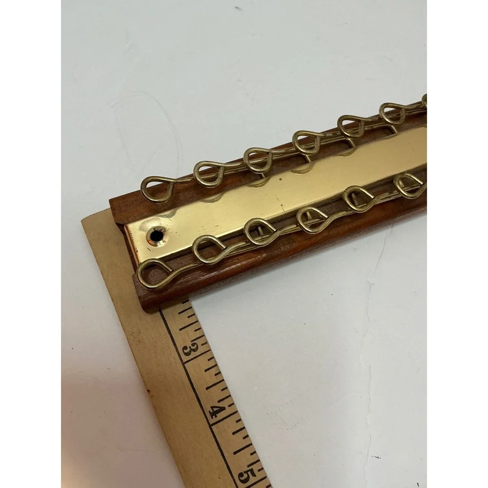 Vintage Tie Rack Wood Brass 24‎ Hook Wall Mount Belt Organizer Brown